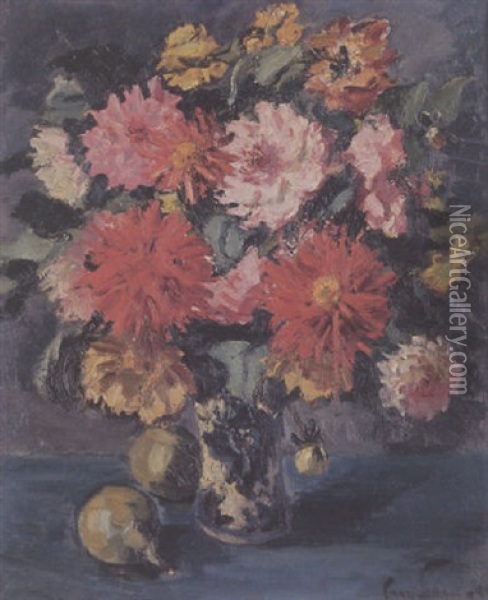Dahlien In Einer Vase Oil Painting - Paul Paeschke