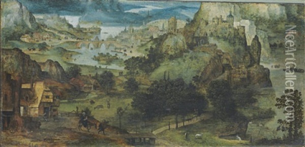 An Extensive Landscape With The Flight Into Egypt Oil Painting - Lucas Gassel