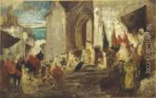 Gathering In The Streets Oil Painting - Georges Jules Victor Clairin