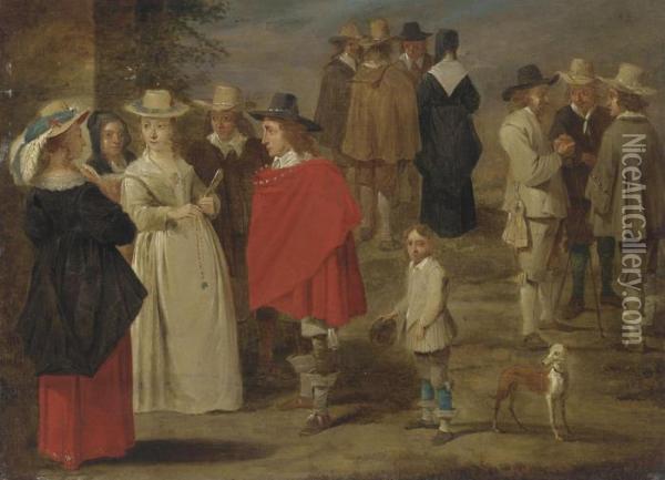 Figures Conversing In A Yard Oil Painting - David The Younger Teniers