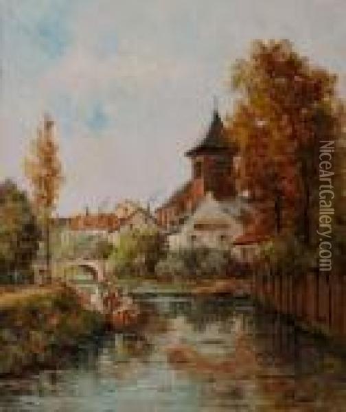Moret-sur-loing, Le Canal Oil Painting - Gustave Mascart