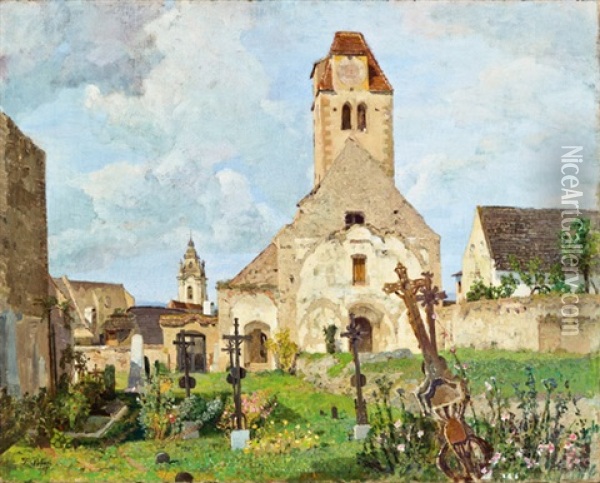 Blick Auf Die Alte Pfarrkirche Von Durnstein Oil Painting - Tina Blau-Lang