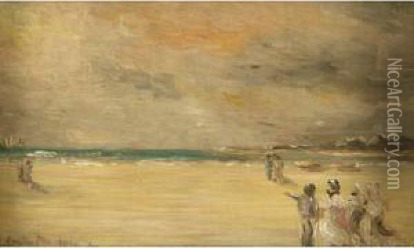 A Stroll On The Beach Oil Painting - Cecilio Pla Y Gallardo