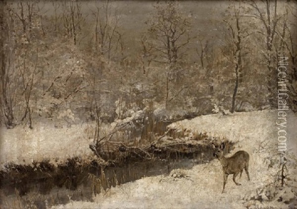 Reh In Winterlandschaft Oil Painting - Max Schneidt