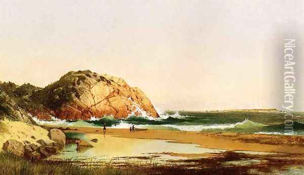 Eagle Rock, Manchester Beach, Massachusetts (after Kensett) Oil Painting - Thomas Hicks