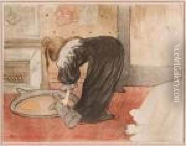 Femme Au Tub: Le Tub From 'elles' Oil Painting - Henri De Toulouse-Lautrec