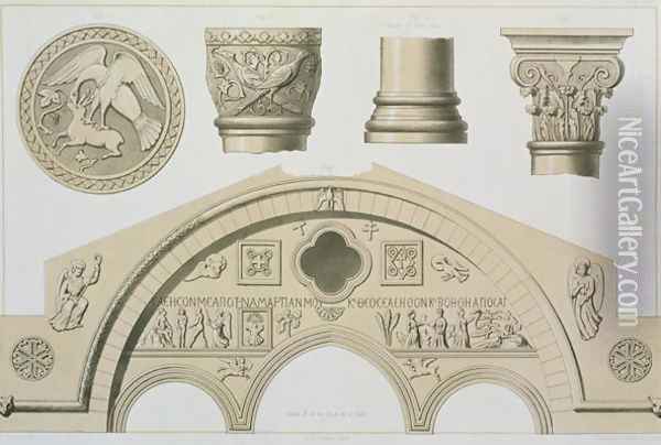 Details of a sculptured arch and columns from St. Sophias, Trebizond, pub. by Day and Son Oil Painting - Texier, Charles Felix Marie
