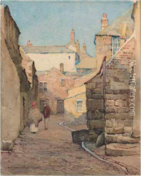 Pudding Back Lane, St. Ives Oil Painting - Albert Moulton Foweraker