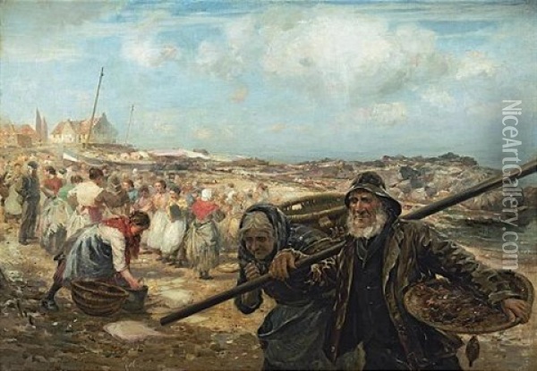 The Fish Market, Cockenzie Oil Painting - William Marshall Brown