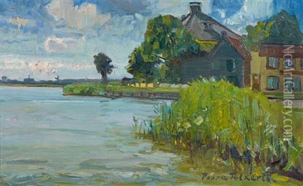 Am Kanal Bei Spaarndam Vor Haarlem Oil Painting - Poppe Folkerts