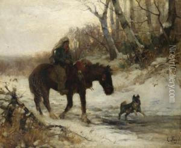 Reiter Mit Hund In Winterlandschaft Oil Painting - Ludwig Benno Fay