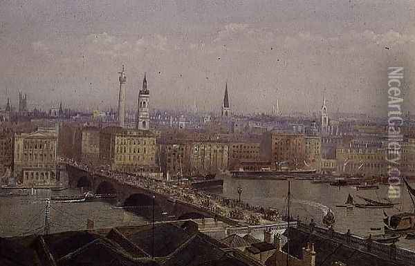 London Bridge showing the Monument Oil Painting - John Crowther