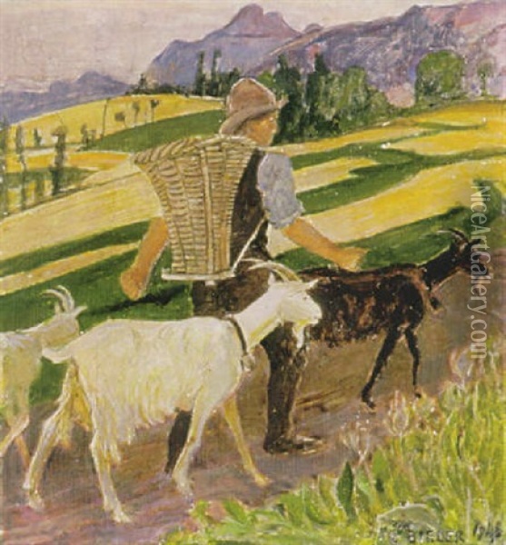 Hirten Und Ziegen Oil Painting - Ernest Bieler