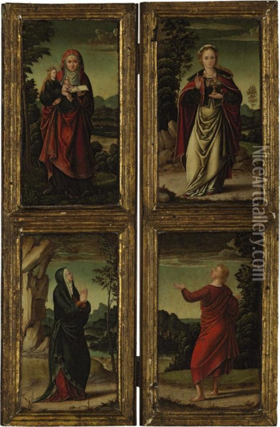 Two Wings Of An Altarpiece: Saint Anne And The Virgin Mary; Andmary Magdalene And Saint Peter Oil Painting - Marcellus Coffermans