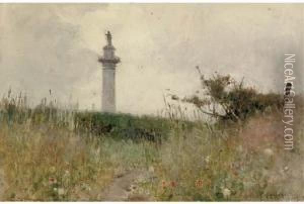 Napoleon's Column From The Fields Leading To Wimereux Oil Painting - Hector Caffieri