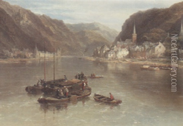 St. Goar And St. Goarhausen Oil Painting - Pierre Justin Ouvrie