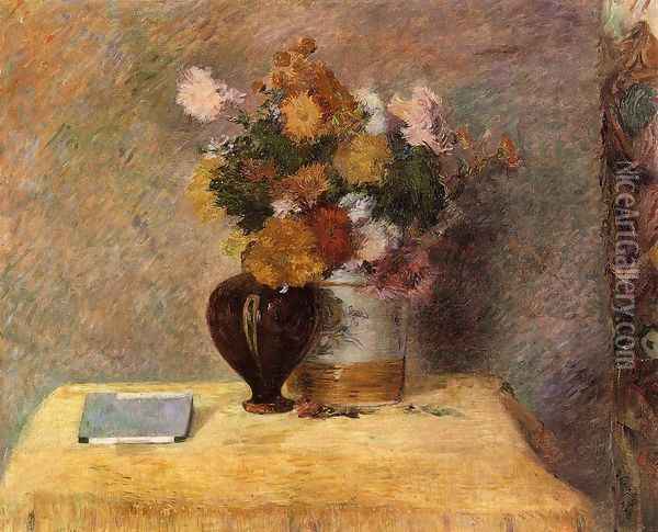 Flowers And Japanese Book Oil Painting - Paul Gauguin