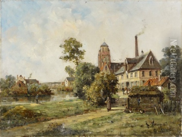 Paysage, Sortie Du Village Oil Painting - Gustave Mascart