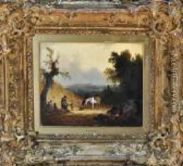 Travellers In A Forest Clearing Oil Painting - Snr William Shayer