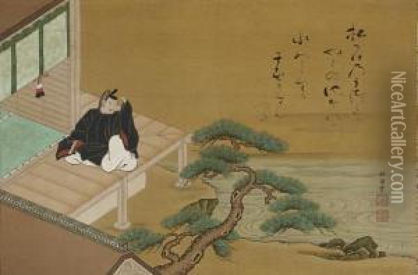 Poet On A Veranda Oil Painting - Nishikawa Sukenobu