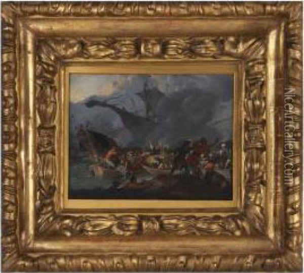 A Naval Battle Between Europeans And Turks Oil Painting - Johannes Lingelbach