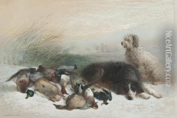 Dogs Waiting Besides The Days Bag Oil Painting - Edward Robert Smythe