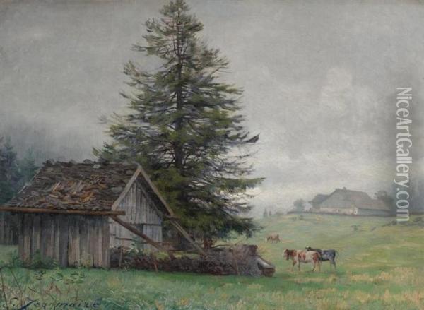 Landschaft Mit Landhausern Und Kuhen Oil Painting - Edouard Jeanmaire
