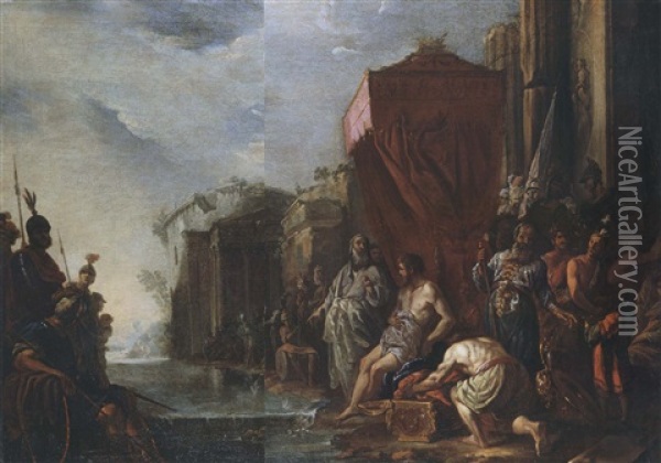 Historische Szene Mit Enem Unbekleideten Konig Oil Painting - Johann Heinrich Schoenfeldt