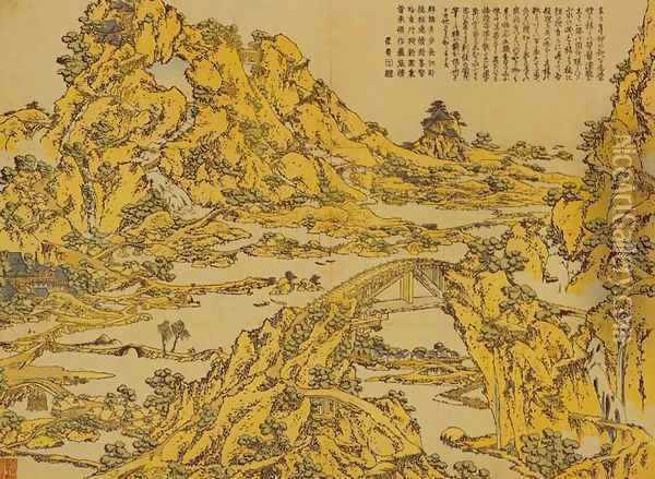 Landscape with a Hundred Bridges Oil Painting - Katsushika Hokusai