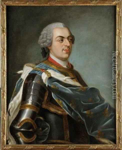 Portrait En Buste Du Roi Louis Xv Encuirasse Et Grand Manteau, Portant Le Grand Cordon De L'ordre Dusaint Esprit Oil Painting - Maurice Quentin de La Tour