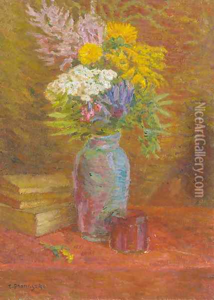 Summer flowers in a coloured glass vase Oil Painting - Zbigniew Pronaszko