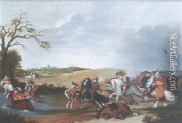 A Cavalry Engagement Oil Painting - Jan de Martszen the Younger