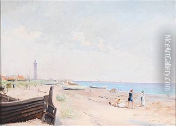 At Skagen Beach Oil Painting - Frederick Mayer Visby