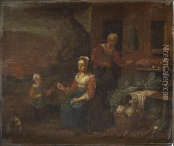 Tillskriven, Gronsaksforsaljerskan Oil Painting - David The Younger Teniers