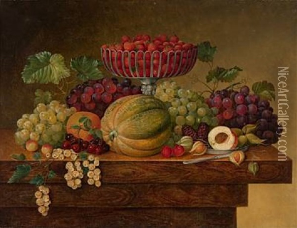 Stilleben Med Frukt Og Jordbaer Oil Painting - Christine Marie Lovmand