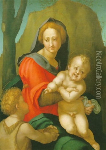 La Vierge A L'enfant Avec Le Petit Saint Jean-baptiste Oil Painting - (Jacone) Jacopo di Giovanni di Francesco