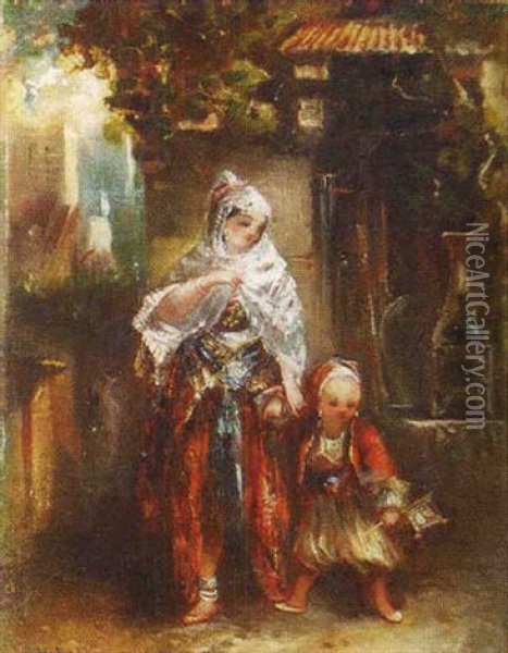 Jeune Femme Et Son Enfant Oil Painting - Hippolyte Homere Ballue