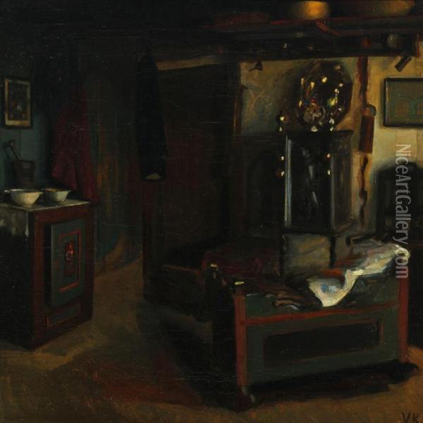 Interior With Cradle Oil Painting - Valdemar Kornerup