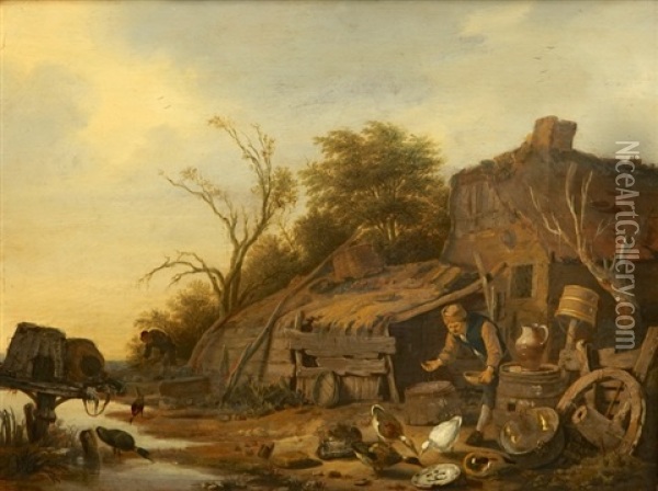 A Farmyard Scene Oil Painting - Dirck Wyntrack