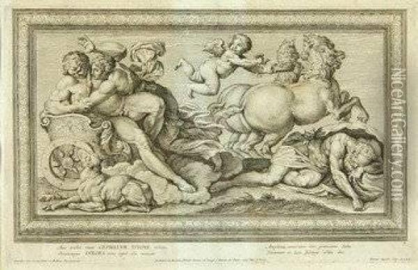 Semifero Tritone Venus Dea Vecta Per Altum; Axe Trahit Roseo Cephalum Titone Relicto Oil Painting - Pietro Aquila