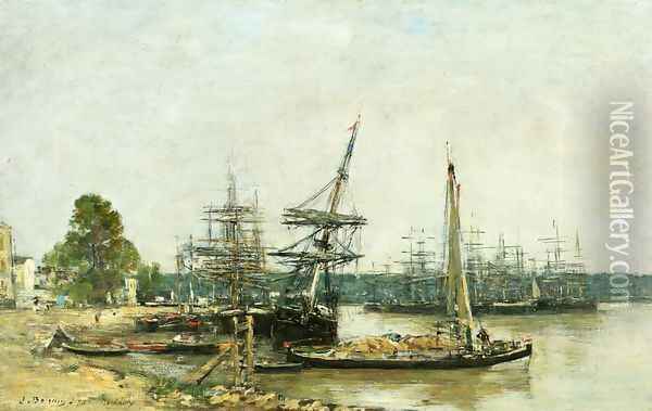 Bordeaux, Moored Boats on the Garonne Oil Painting - Eugene Boudin