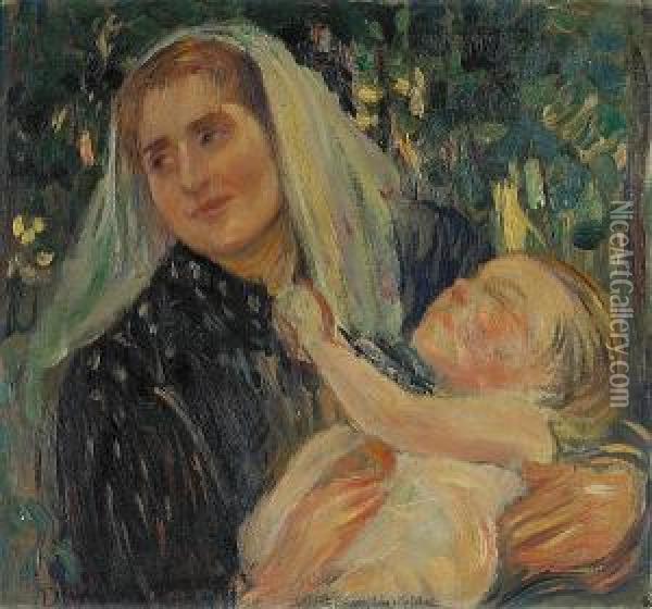 A Mother And Child Oil Painting - Dora Hitz