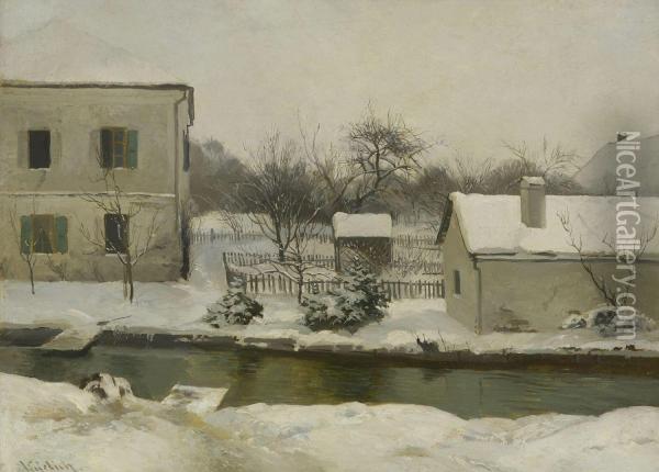 Partie Im Winterlichen Schleisheim Oil Painting - Ludwig Friedrich Hofelich