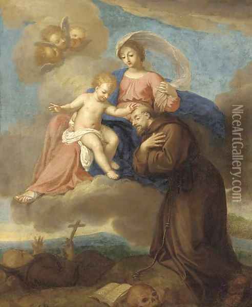 The Virgin and Child appearing to Saint Francis of Assisi Oil Painting - Filippo Lauri