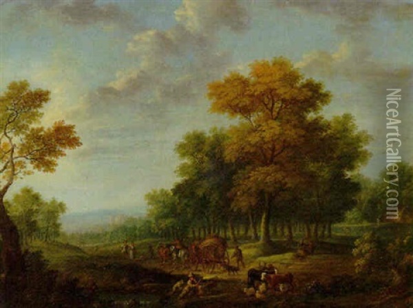 Landschaft Mit Hirten Und Pferdefuhrwerk Oil Painting - Jan Frans Beschey