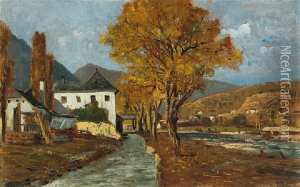 A View Of The Eisack Near Brixen Oil Painting - Theodor von Hoermann