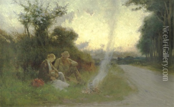 Resting By The Roadside Oil Painting - George Faulkner Wetherbee