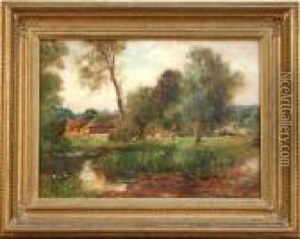 Landscape With River And Cattle Oil Painting - Henry John Yeend King
