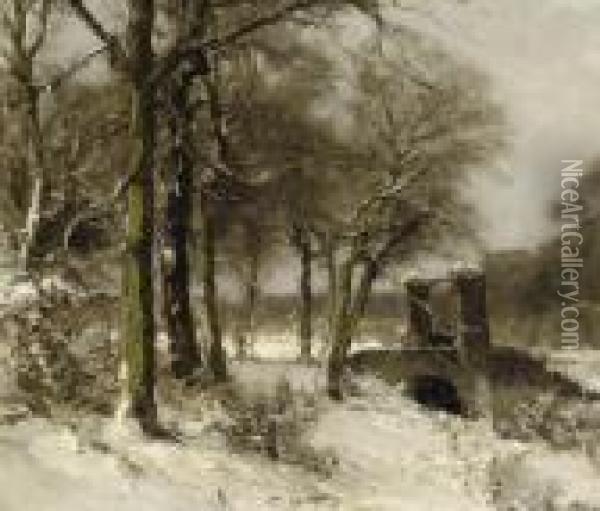 A Bridge In Winter Oil Painting - Louis Apol