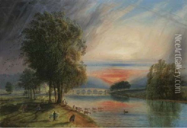 View In Hyde Park, Sunset, During A Shower Oil Painting - Samuel Colman